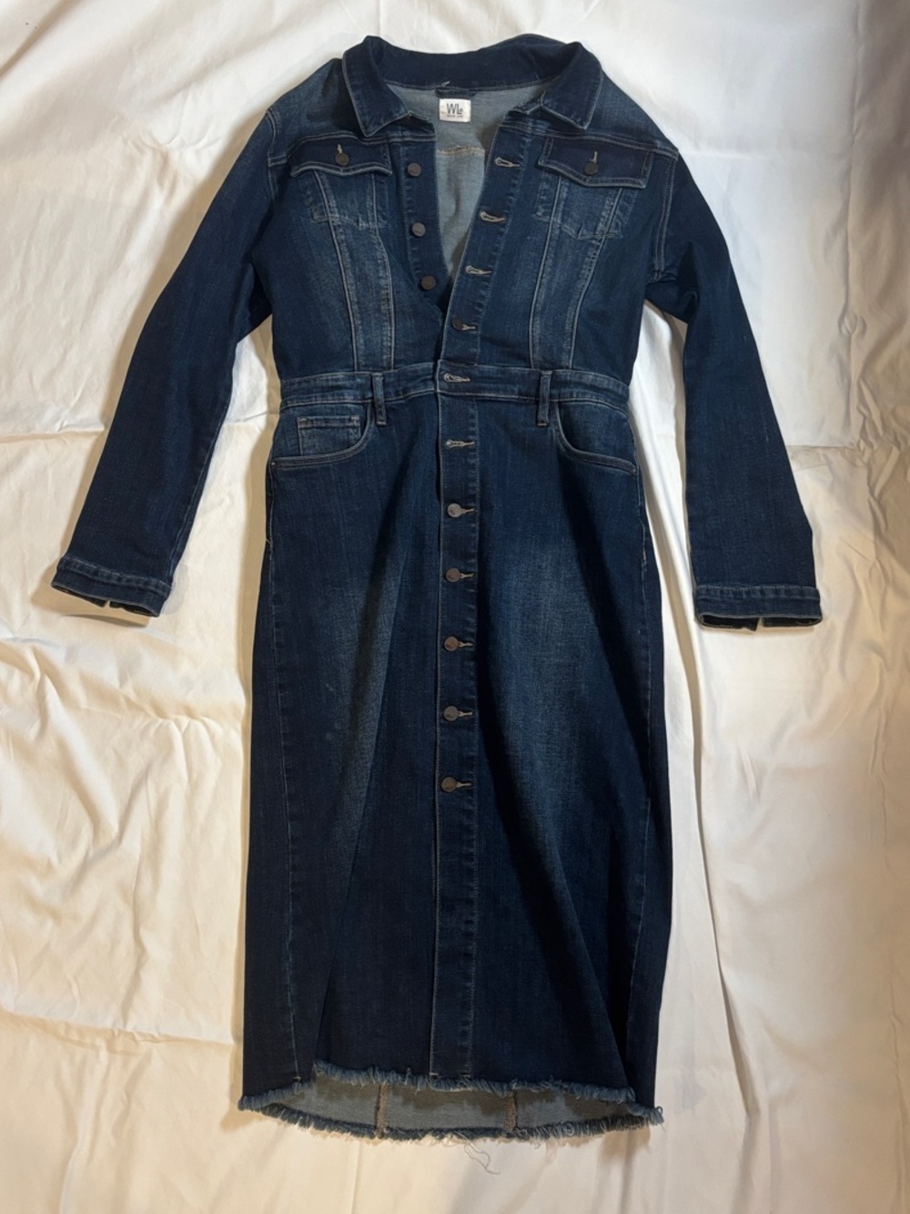 Dark Wash Denim Button-Front Midi Dress